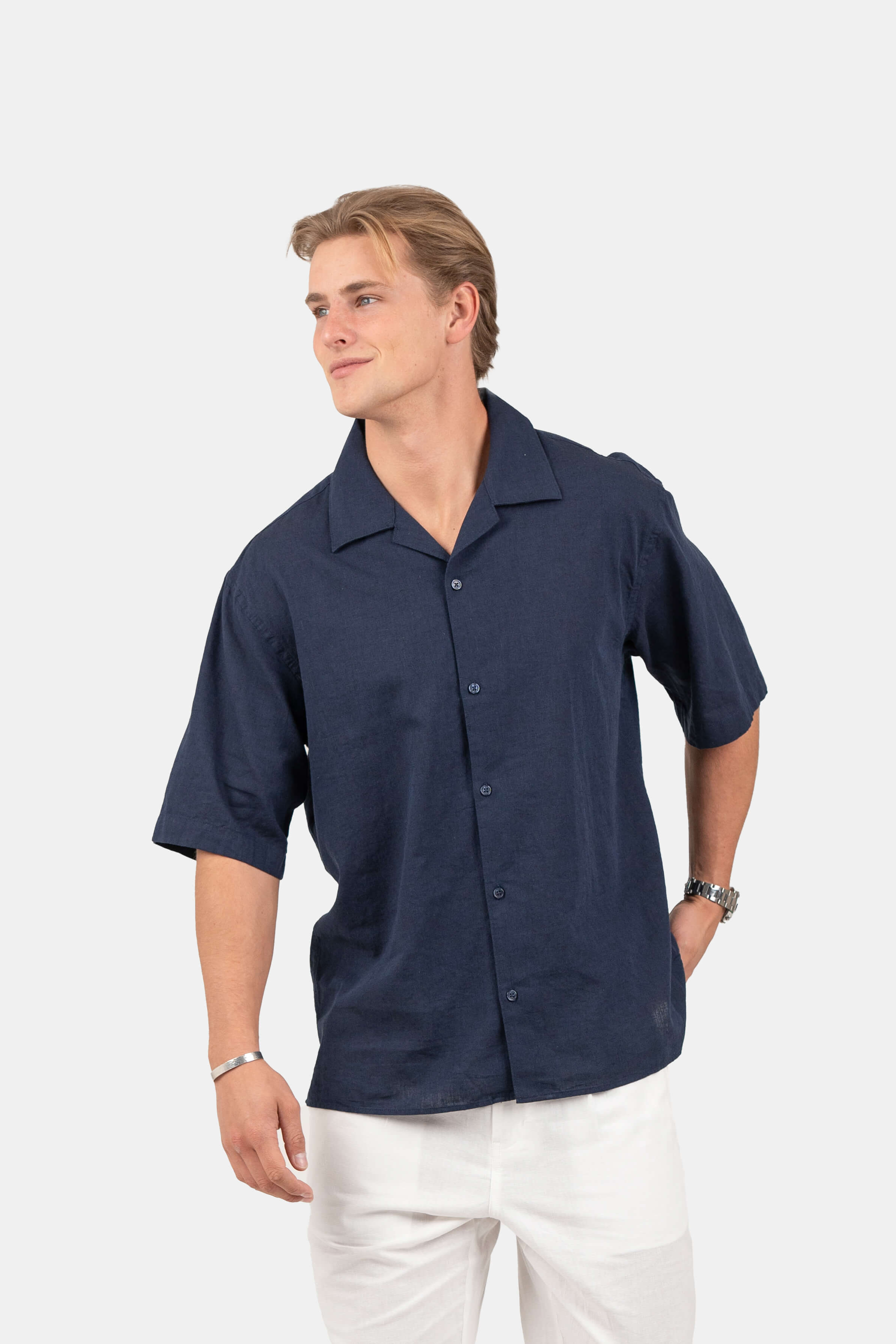 Kortærmet Hørskjorte Navy | Skagen-clothing.dk